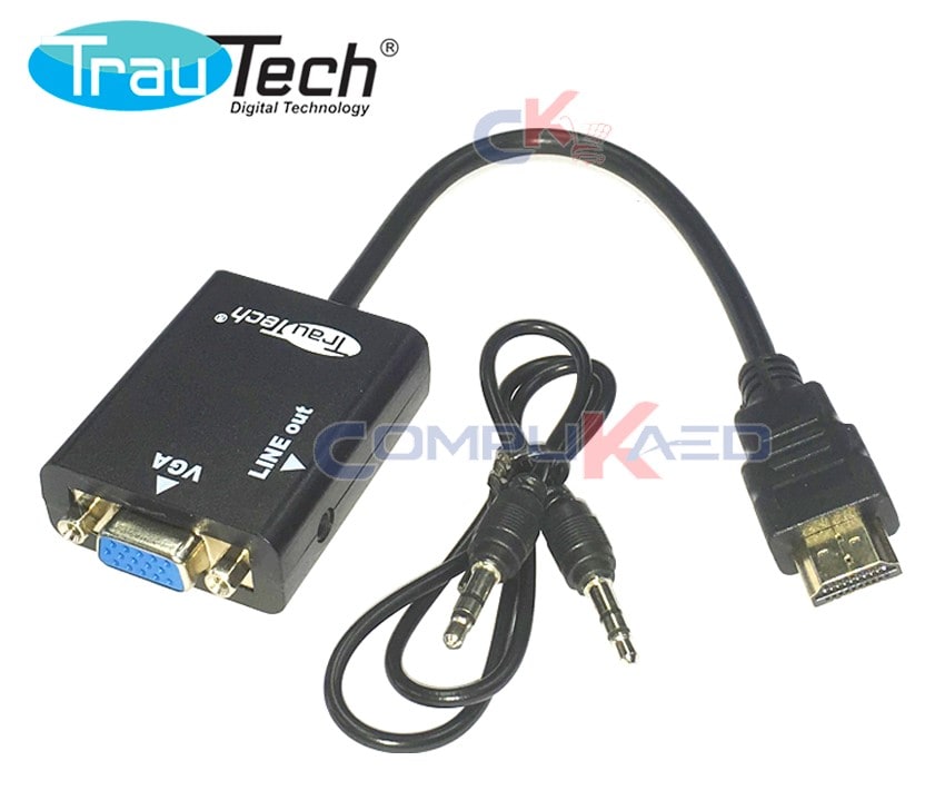 CABLE ADAPTADOR DE HDMI MACHO A VGA HEMBRA CON AUDIO TRAUTECH – Compukaed