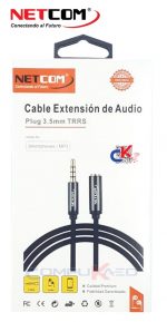 CABLE EXTENSION DE AUDIO ESTEREO MINI PLUG 3.5MM MACHO A MINI PLUG 3.5MM  HEMBRA DE 1.80 METROS NETCOM – Compukaed