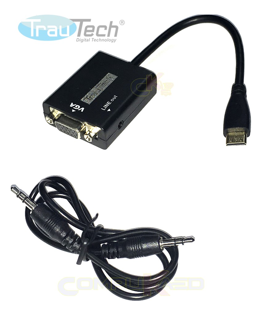 CABLE ADAPTADOR DE MINI HDMI MACHO A VGA HEMBRA CON AUDIO TRAUTECH