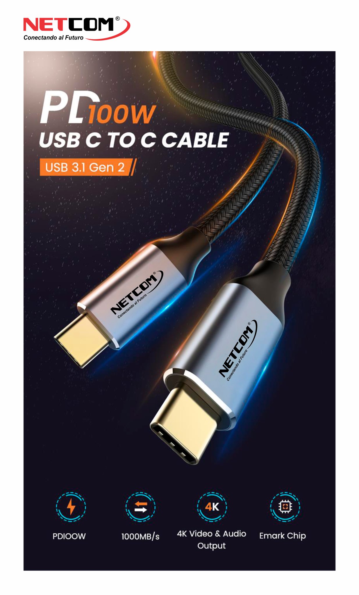 CABLE USB 3.1 TIPO C A HDMI DE 1.80 METROS ULTRA HD 4K 60HZ NETCOM –  Compukaed